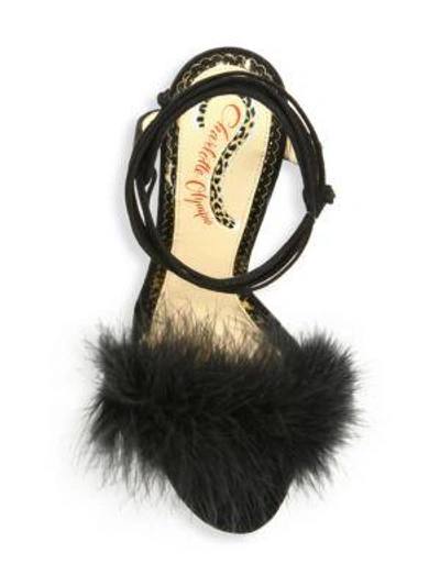 Shop Charlotte Olympia Salsa Feathers & Suede Ankle-wrap Sandals In Black