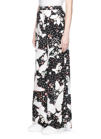 Shop Valentino Butterfly Print Silk Crepe Wide Leg Sailor Pants