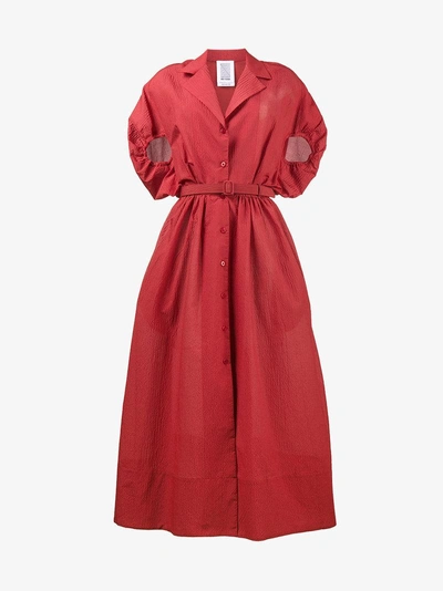 Shop Rosie Assoulin Gathered Puff Sleeve Shirt Dress In Red