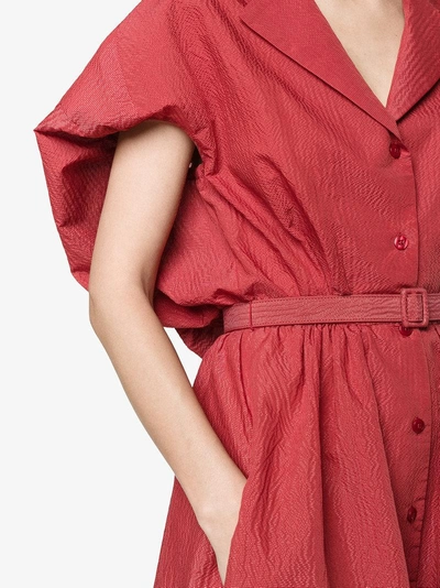 Shop Rosie Assoulin Gathered Puff Sleeve Shirt Dress In Red