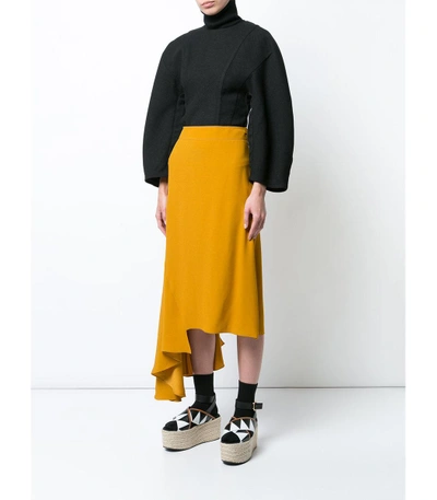 Shop Marni Yellow Asymmetric Ruffled Skirt