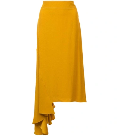 Shop Marni Yellow Asymmetric Ruffled Skirt