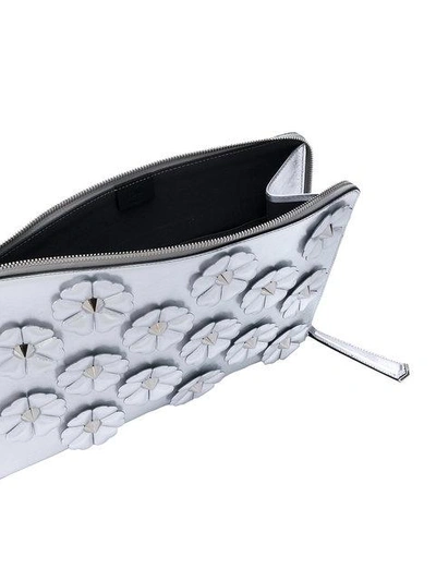 Shop Fendi Floral Appliqué Clutch In Metallic