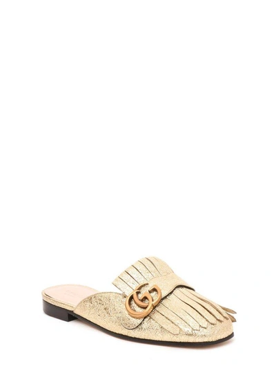 Shop Gucci Flat Slipper In Metallic Leather In Platino