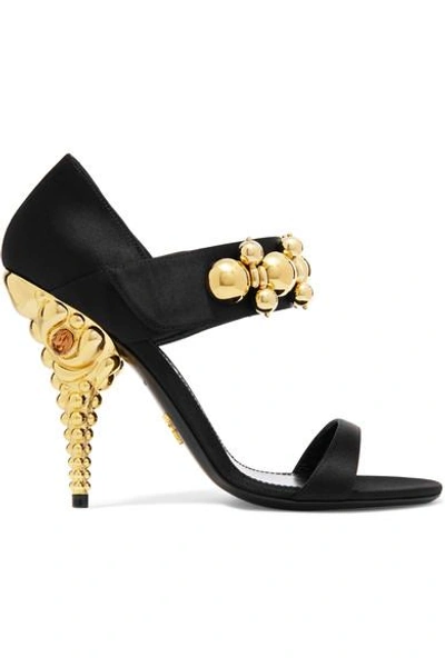 Shop Prada Embellished Satin Sandals In Black