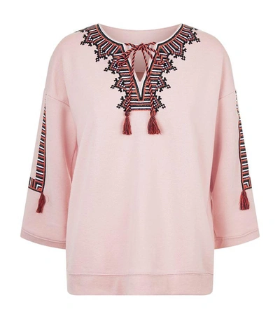 Shop Whistles Embroidered Open Neck Sweater In Pink