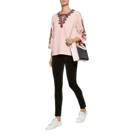 Shop Whistles Embroidered Open Neck Sweater In Pink
