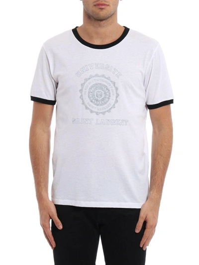 Shop Saint Laurent Contrast Trim T-shirt In White