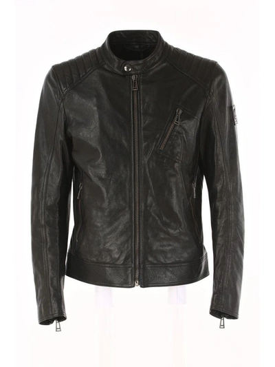 Shop Belstaff Zipped Leather Jacket In Black