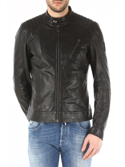Shop Belstaff Zipped Leather Jacket In Black
