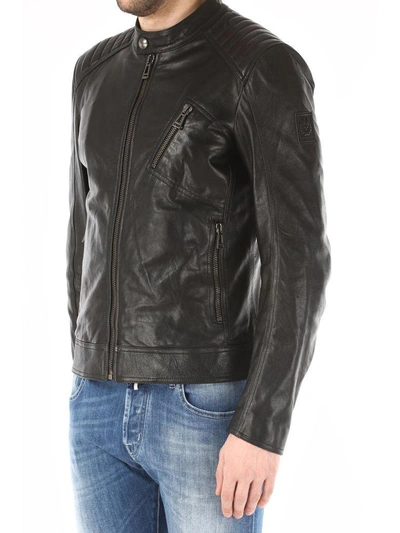 Shop Belstaff Zipped Leather Jacket In Black