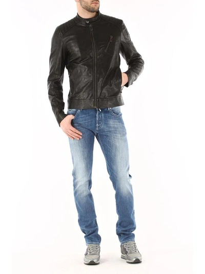 Shop Belstaff Zipped Leather Jacket In Black