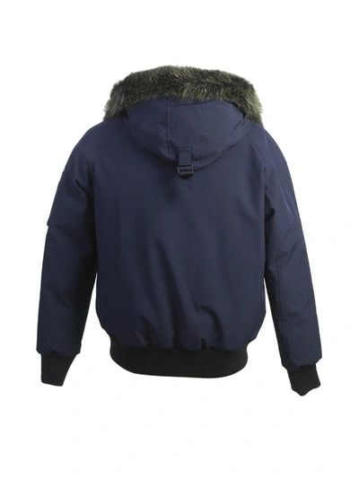 Shop Kenzo Padded Nylon Hood Jacket With Fur Detail In Blue