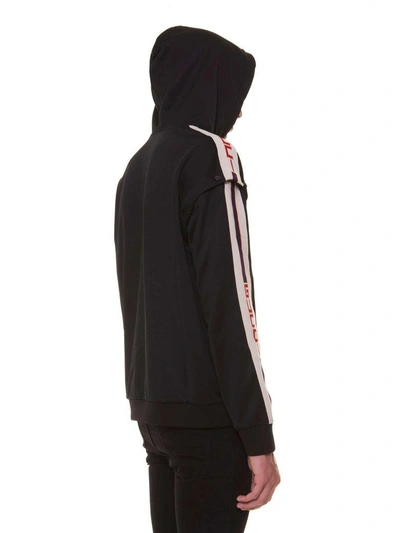 Shop Gucci Sweatshirt With Hood And Detachable Sleeves In Black-ivory-red