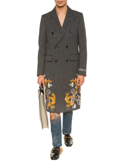 Shop Gucci Herringone Tweed Coat In Grigio