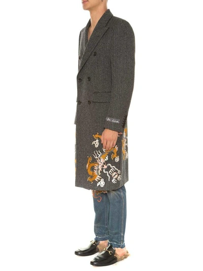 Shop Gucci Herringone Tweed Coat In Grigio