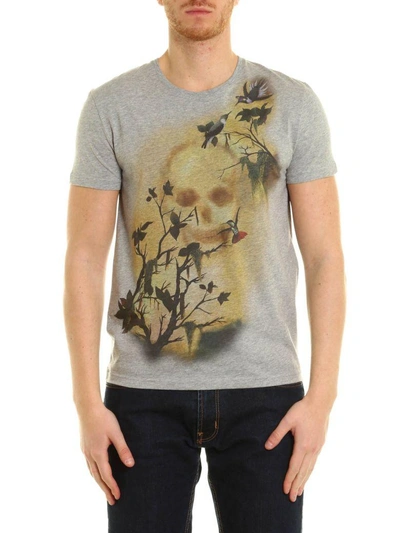 Shop Alexander Mcqueen Floral Skull T-shirt In Grey