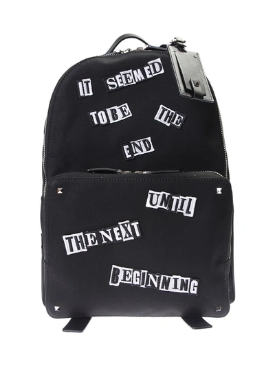 Shop Valentino Punk Poem Nylon Canvas Backpack In Black