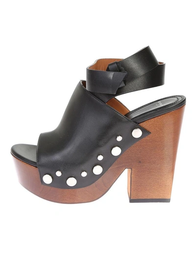 Shop Givenchy Black Leather With Studs Clog Sandals