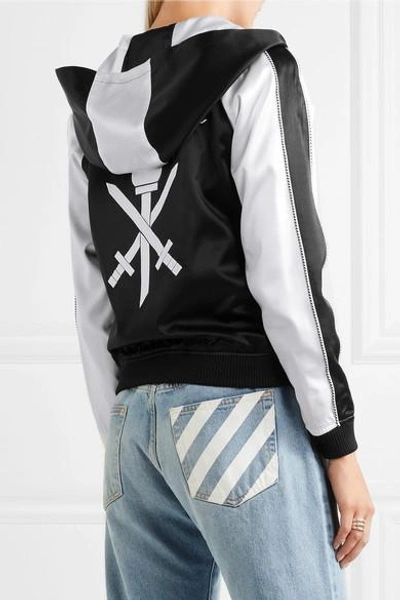 Shop Opening Ceremony Hooded Reversible Embroidered Silk-satin Bomber Jacket In Black