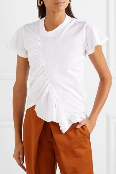 Shop Marques' Almeida Asymmetric Gathered Cotton-jersey T-shirt In White