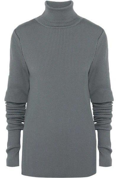 Shop Y/project Ribbed Wool Turtleneck Sweater In Gray