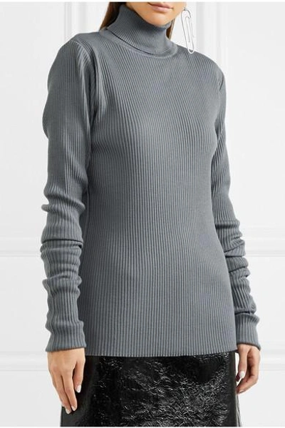 Shop Y/project Ribbed Wool Turtleneck Sweater In Gray