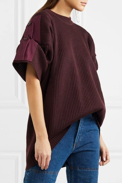Shop Y/project Oversized Cotton Canvas-trimmed Ribbed Wool Sweater