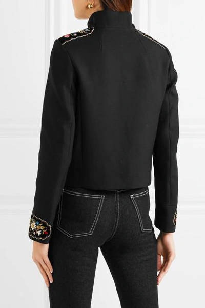 Shop Vilshenko Misha Embroidered Velvet-paneled Gabardine Jacket In Black