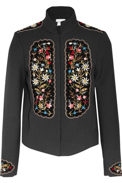 Shop Vilshenko Misha Embroidered Velvet-paneled Gabardine Jacket In Black