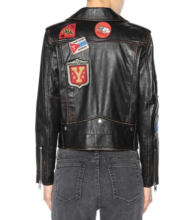 Shop Saint Laurent Appliquéd Leather Biker Jacket In Black