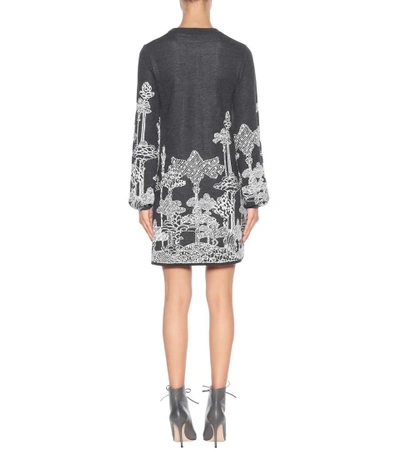 Shop Chloé Floral Intarsia Wool Dress In Grey-white