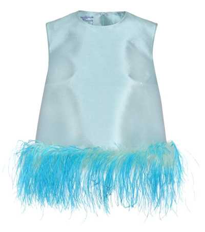 Prada Feather-trimmed Wool-blend Sleeveless Top In Blue