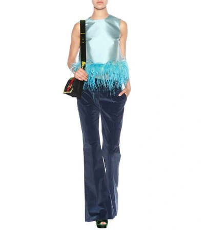 Shop Prada Sleeveless Wool And Silk Top In Blue