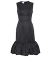 Prada Fluted Wool And Silk-blend Satin Dress In Black
