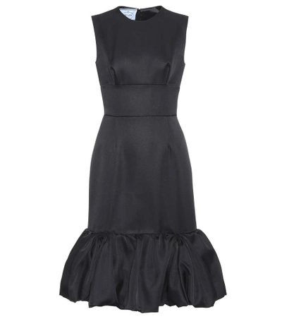 Prada Fluted Wool And Silk-blend Satin Dress In Black