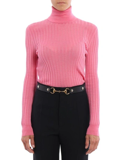 Shop Gucci Turtle Neck Sweater In Pink & Purple