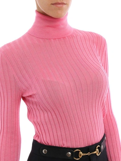 Shop Gucci Turtle Neck Sweater In Pink & Purple