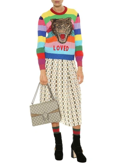 Shop Gucci Striped Pull With Embroidery In Multicolor