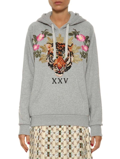 Shop Gucci Embroidered Tiger Sweatshirt In Grigio