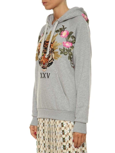 Shop Gucci Embroidered Tiger Sweatshirt In Grigio