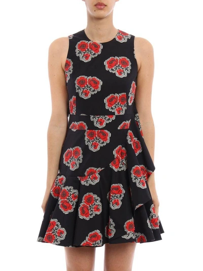 Shop Alexander Mcqueen Ruffled Poppy Print Dress In Black