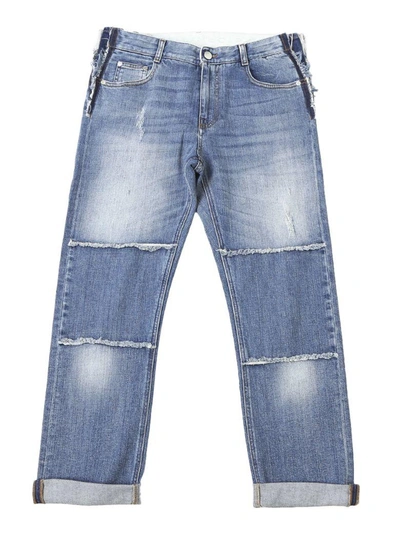 Stella Mccartney Boyfriend Skinny Patchwork Denim Jeans In Blue