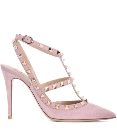 Shop Valentino Rockstud Suede Pumps In Pink