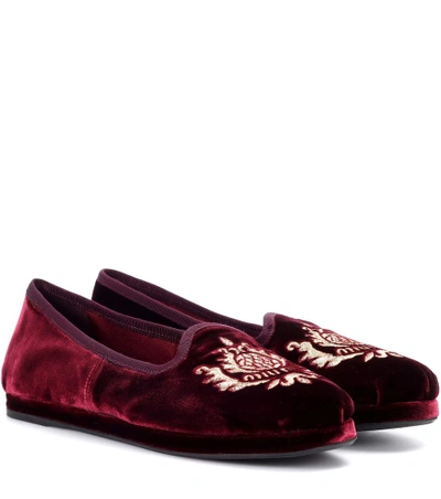 Miu Miu Embroidered Velvet Loafers In Red