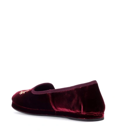 Shop Miu Miu Embroidered Velvet Loafers In Red