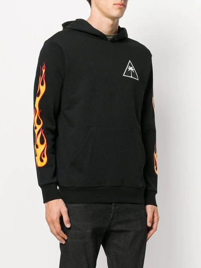 Shop Palm Angels Flames Print Hoodie - Black