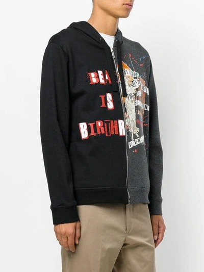 Shop Valentino - Contrast Panel Zipped Hoodie  In Black