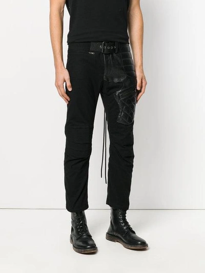 leather biker patch trousers