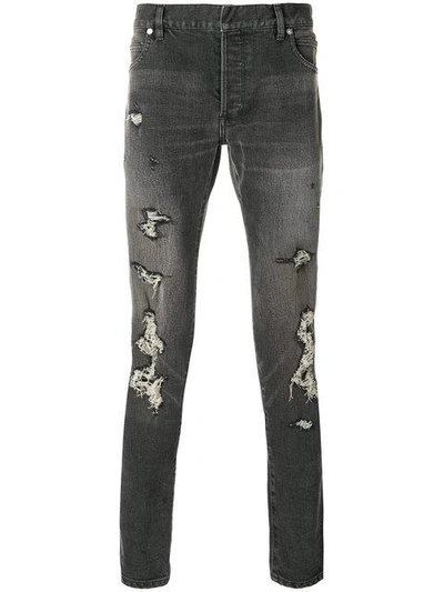 Shop Balmain Distressed Slim Fit Jeans In Black